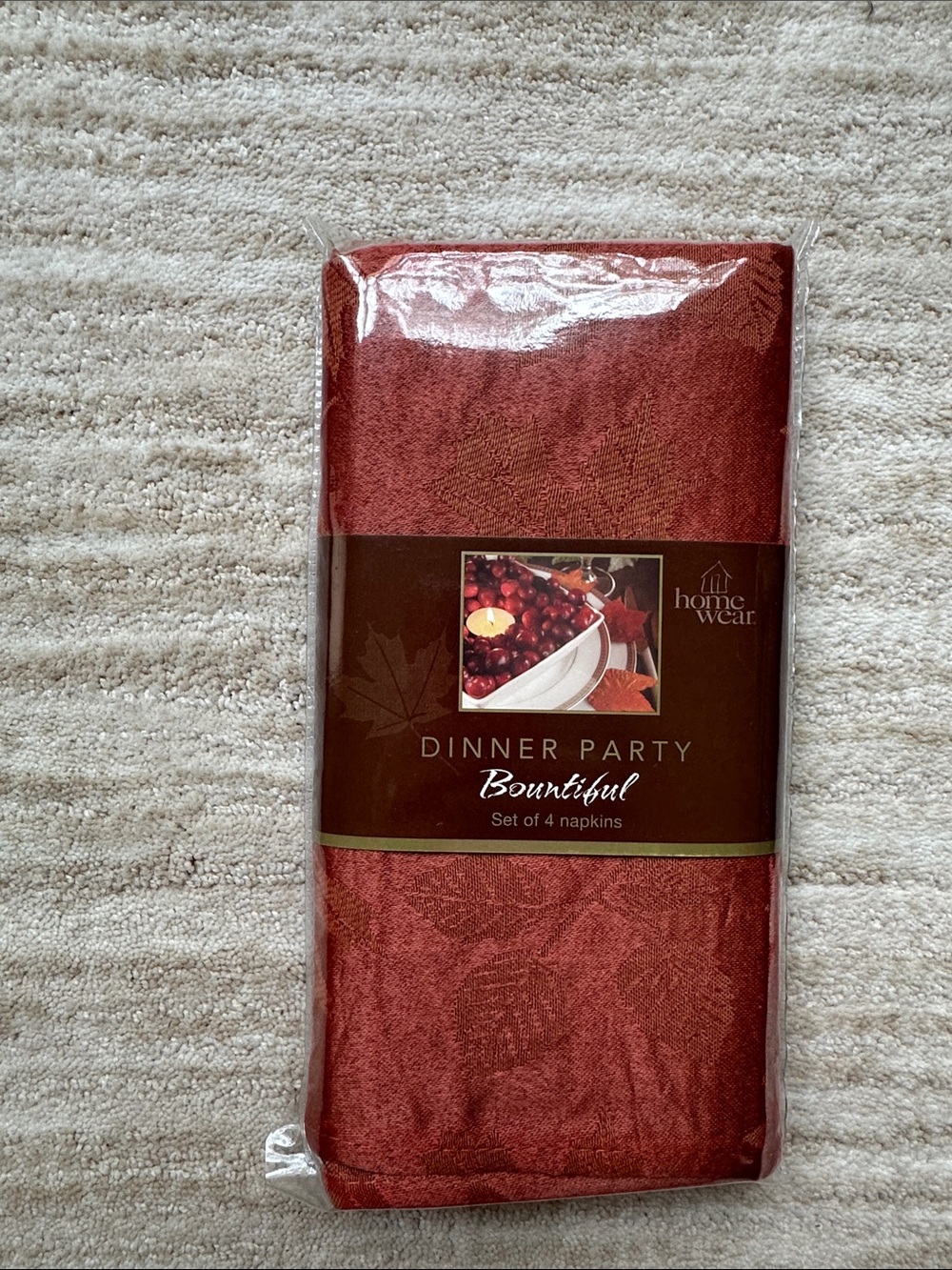 Home Wear Dinner Party Bountiful Set of 4 Napkins Jacquard Rust Orange